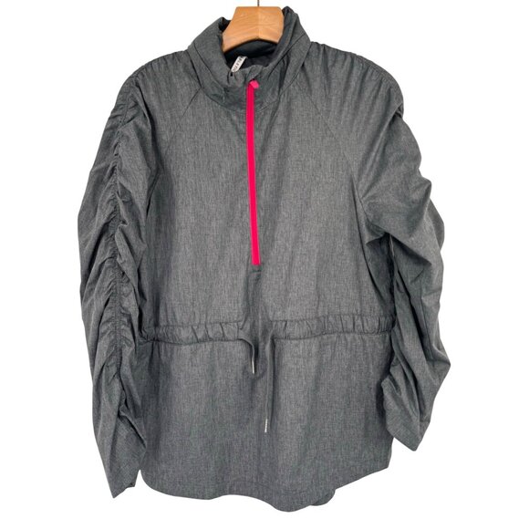 Fabletics Gray Ruched Long Sleeve Jacket Pink Zipper Drawstring Womens size larg - Picture 2 of 16